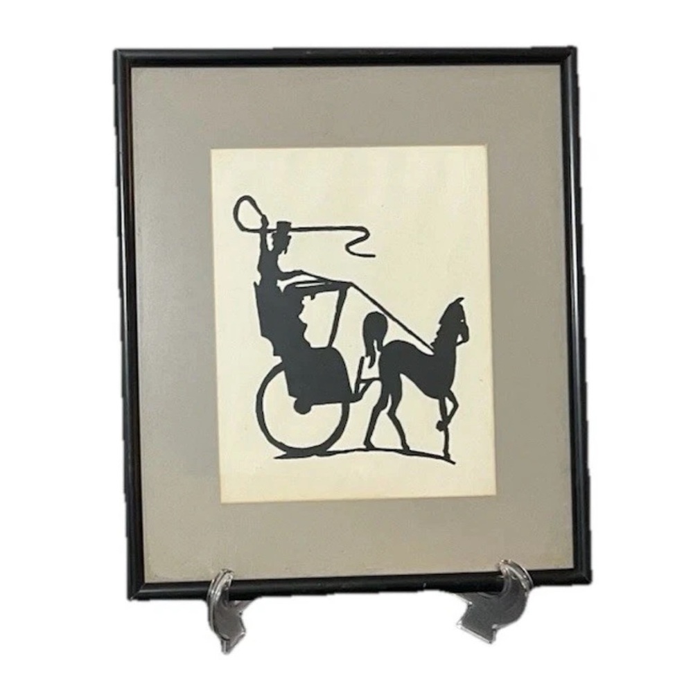 Vintage Framed Silhouette Picture Horse & Carriage Travel Victorian Style Decor